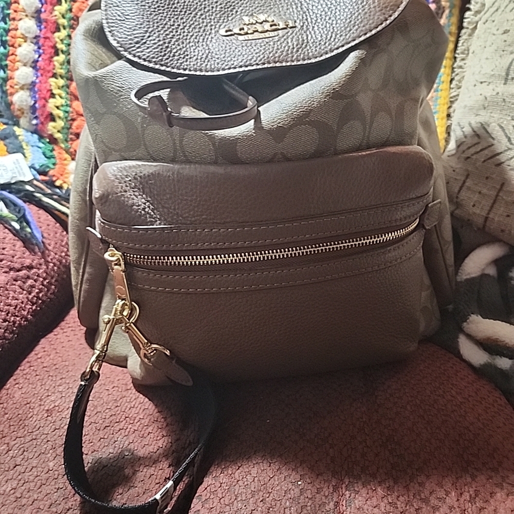 Coach Brown and Tan Signature Backpack